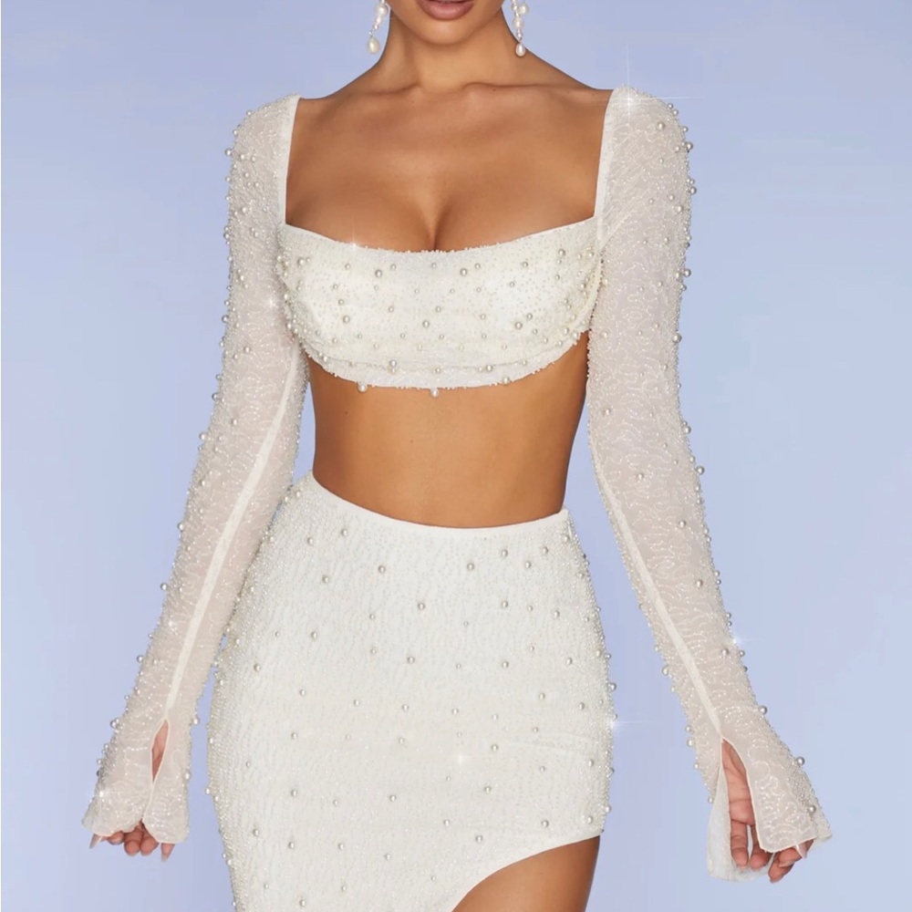 Oh Polly LA DÉSIRADE Embellished Cowl Neck Top
